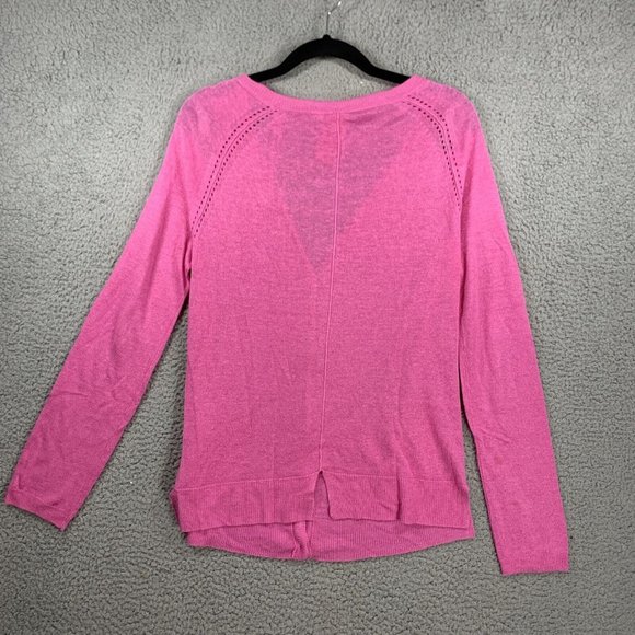 White Stuff Cardigan Deep V Neck Linen Long Sleeve Top Size 10 Pink Button Front - Picture 9 of 12